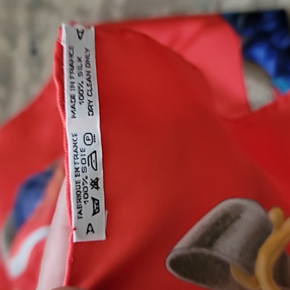 Hermes Red & Blue Silk Scarf with Gold Accents - Picture 2 of 6